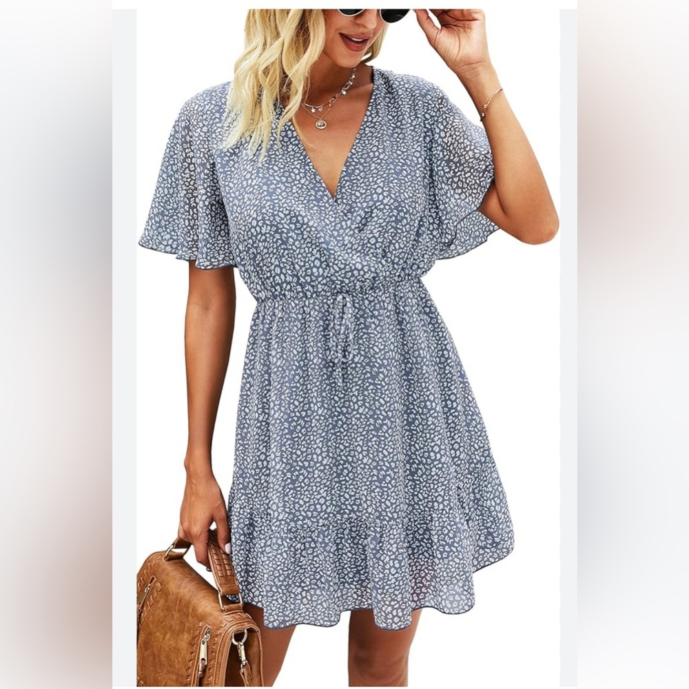 Kimundo Women’s Blue and White Ruffle Dress Medium